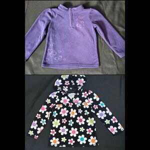 Jumping Beans Purple 1/4 Zipper & Black Floral Hooded Fleece Sweatshirt SZ 6